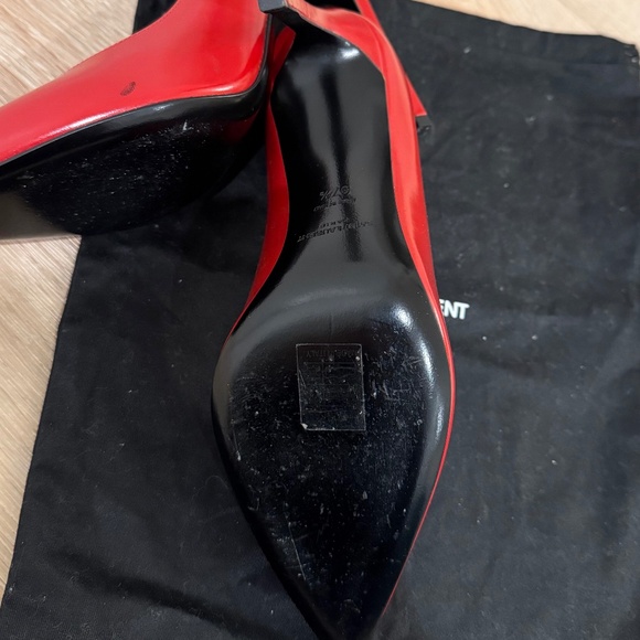 GUARANTEED AUTHENTIC SAINT LAURENT ANJA 105 RED LEATHER ESCARPIN PUMP- 37 1/2 - Picture 12 of 13